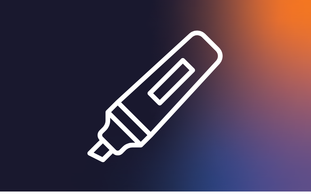 Illustration of a white outline of a marker pen on a gradient background transitioning from dark blue to orange.